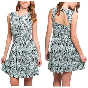Mint floral sleeveless open back fit & flare dress